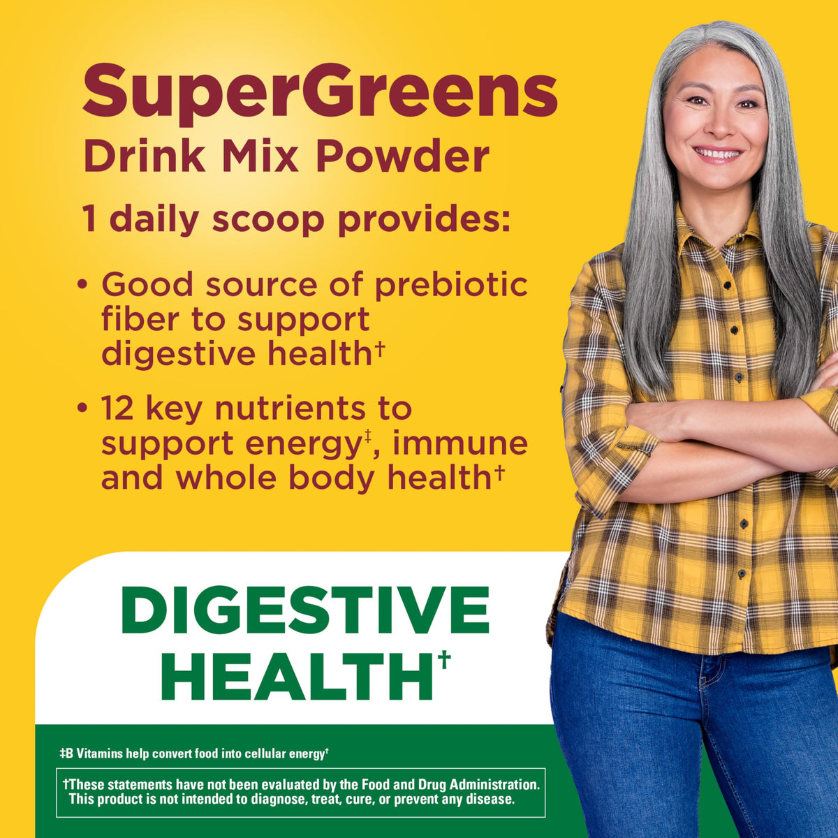 Nature Made Super Greens Powder with Prebiotic Fiber Drink Mix, Made with 1 Cup Veggies Per Serving, Fiber Supplement + Vitamins and Minerals, 25 Day Supply - OmniHealth US