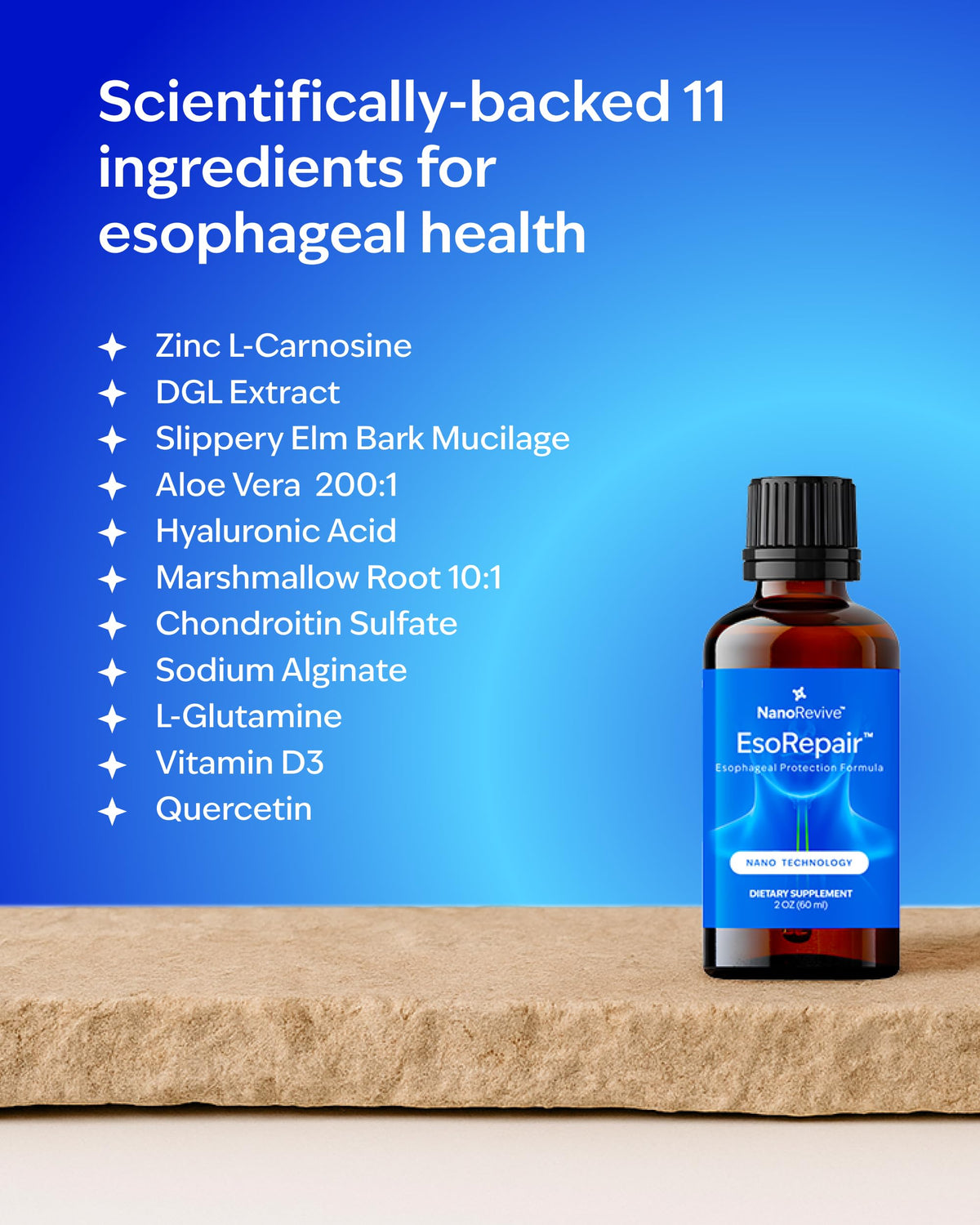 EsoRepair Nano Esophageal & Stomach Health Supplements for Men & Women - Digestive Comfort - Slippery Elm Bark, Zinc L-Carnosine - OmniHealth US