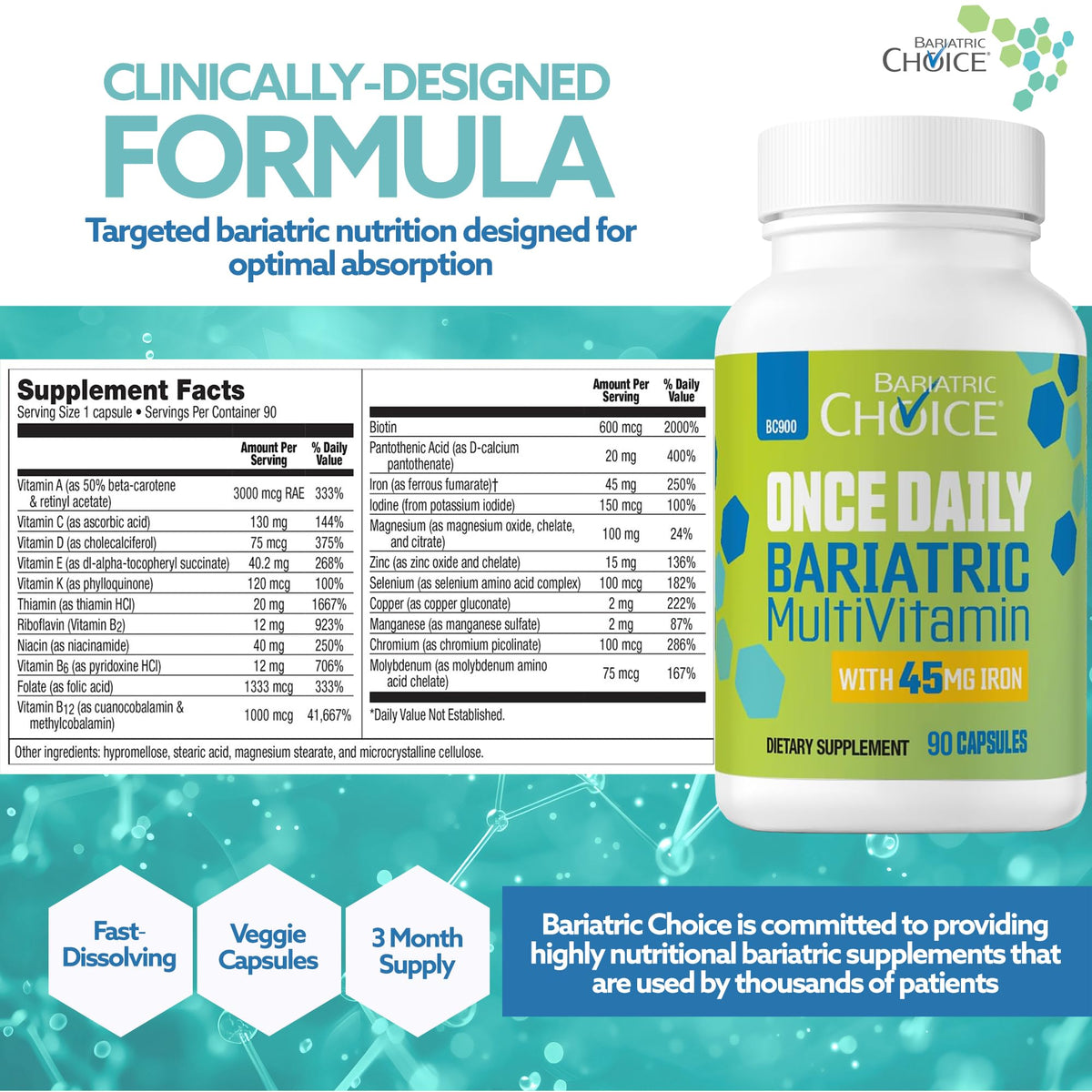 Bariatric Choice Once-Daily Bariatric Multivitamin with 45 mg of Iron | Easy to Swallow Capsule | Vitamin for Bariatric Surgery Patients - OmniHealth US