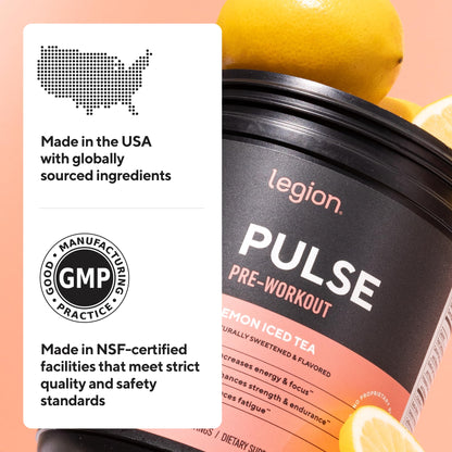LEGION Pulse Pre Workout Supplement - All Natural Nitric Oxide Preworkout Drink to Boost Energy, Creatine Free, Naturally Sweetened, OmniHealth US