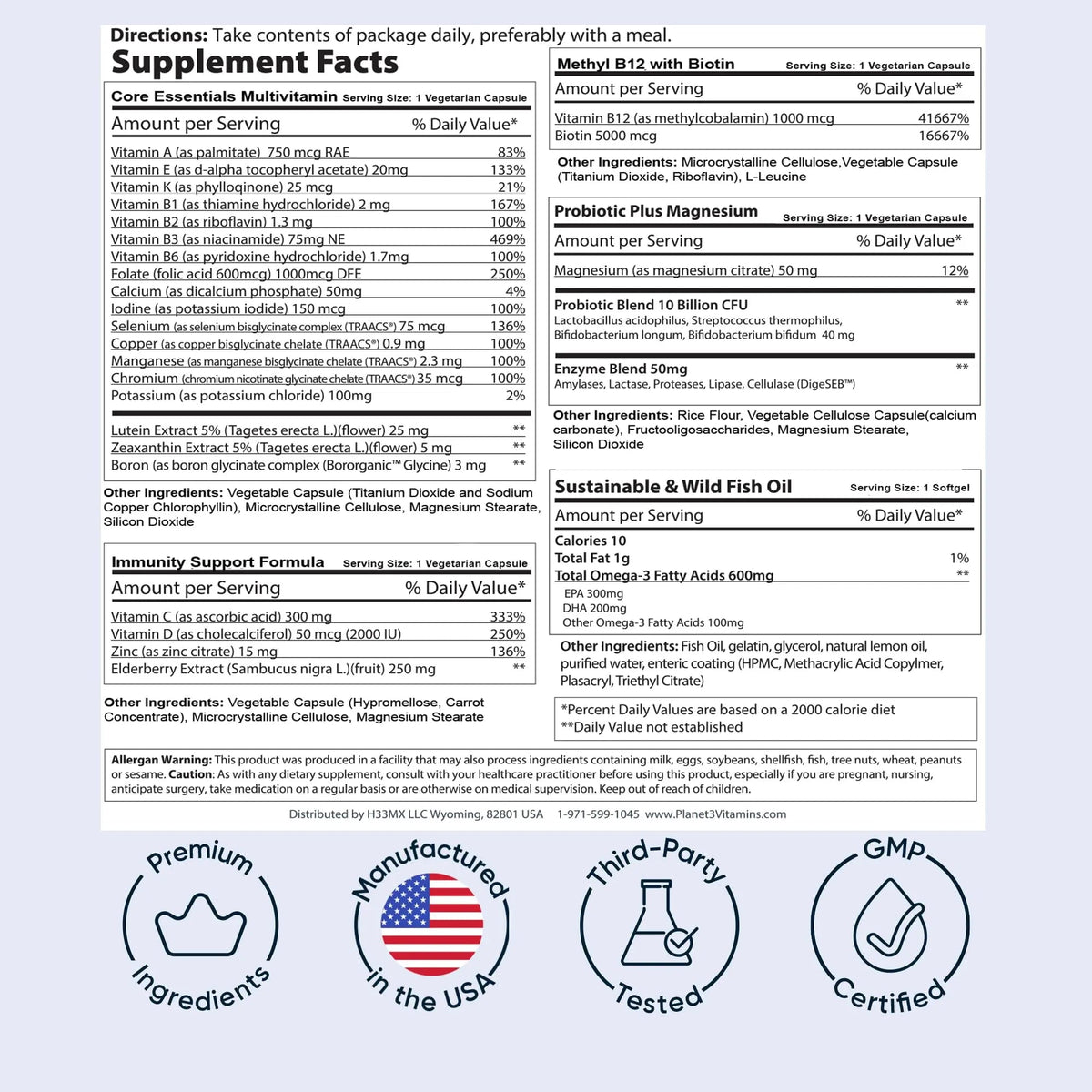 Daily Vitamin Packs for Men & Women – Immune, Energy & Heart Support with Vitamin D3, Omega-3, Probiotics, Methyl B12 & Vitamin C Planet 3Buy Supplements Australia