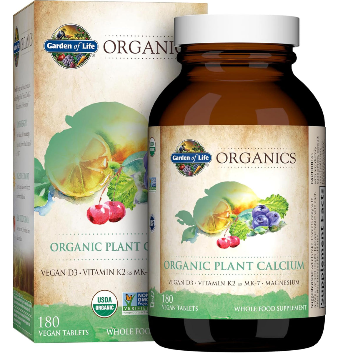 Garden of Life Calcium Supplement with Magnesium & Organic Vitamin D3 K2, Made from Whole Foods, Gluten-Free, 180 Count - OmniHealth US