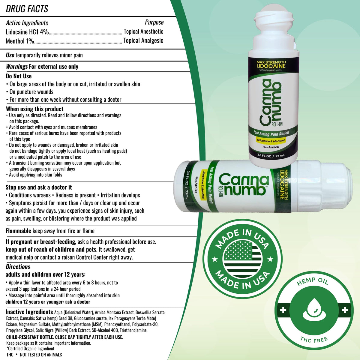 Cannanumb Pain Relief Roll On with Lidocaine, Fast Acting Pain Relief with Arnica + Boswellia + Menthol - 2.5oz CannanumbBuy Supplements Australia