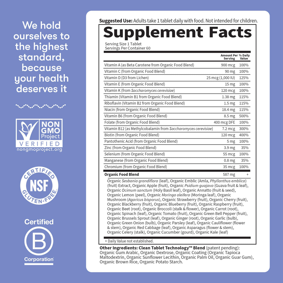 Garden of Life Once Daily Whole Food Multivitamin for Men, Organic Mens Vitamins & Minerals, Vitamin C, Zinc, Vegan, for Health & Well-Being, 60 Tablets - OmniHealth US