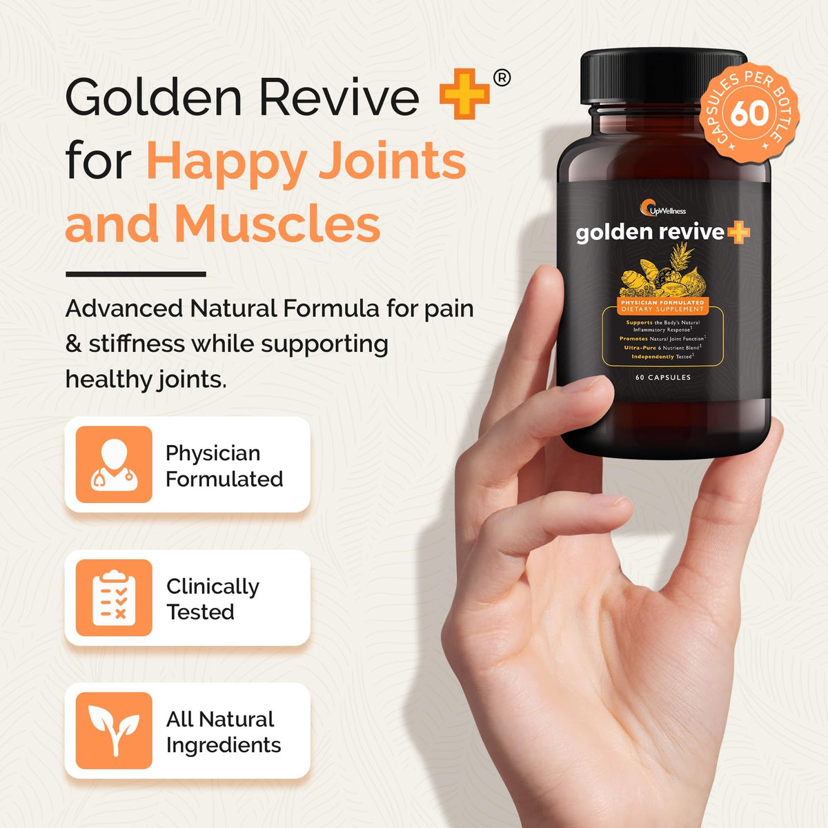 UpWellness Golden Revive + Joint Support Supplement Featuring Turmeric with Black Pepper, Quercetin, and Magnesium- Turmeric Boswellia Supplement - OmniHealth US