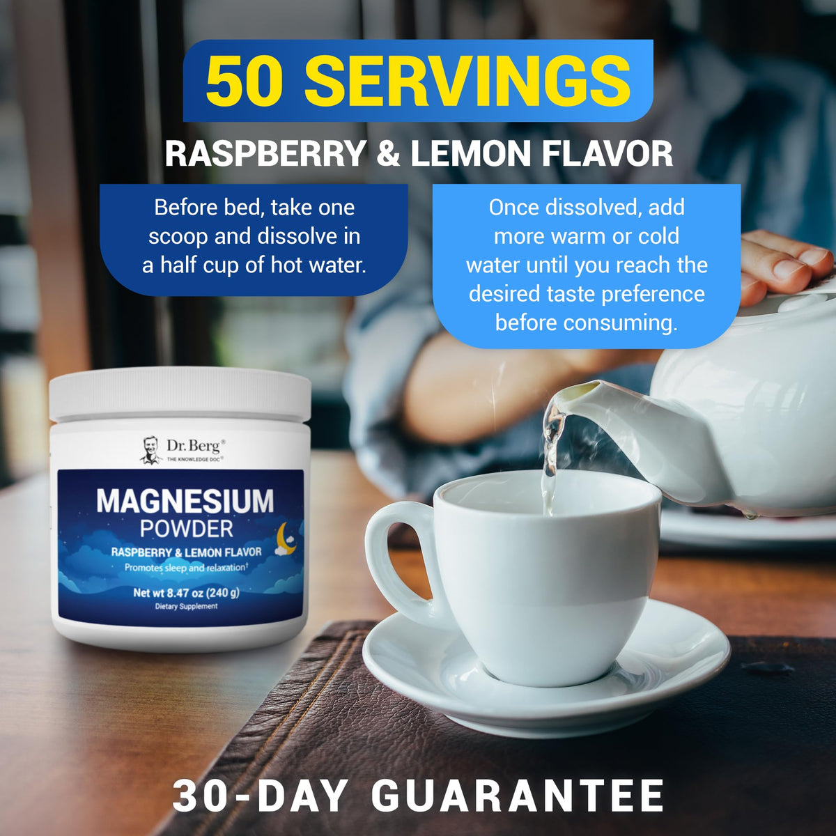 Dr. Berg Magnesium Glycinate Powder for Sleep, Relaxation, & Stress Relief - Now Includes Vitamin D3 & Zinc - Delicious Raspberry & Lemon Flavor (50 Servings) Magnesium Powder - Magnesium Drink Powder - OmniHealth US