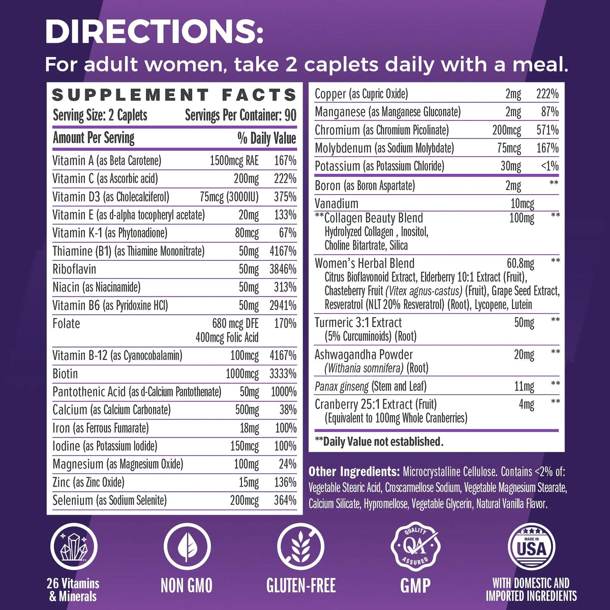Vitamin World Ultra 360 Multivitamin for Women, Women's Multivitamin with Herbs & Collagen for Hair, Skin & Nails, Supplement with Iron, Vitamin A, B, C, D, E Vitamin World