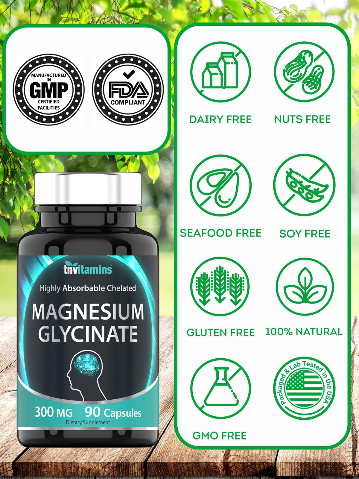 tnvitamins Magnesium Glycinate 300mg, 90 Capsules | High Absorption Chelated Magnesium for Sleep, Calm & Muscle Support - OmniHealth US
