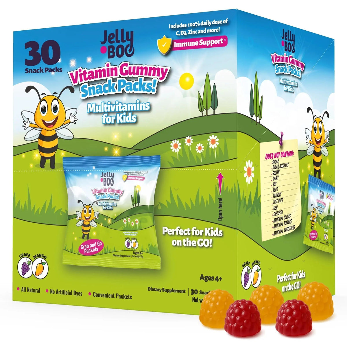 Kids Daily Multivitamin - Healthy Snacks For Kids – No Sugar, No Dyes, Monk Fruit Sweetened, Vegan, Gluten-Free- 100% Daily Value of Vitamins C, D3, Zinc Jelly.Boo