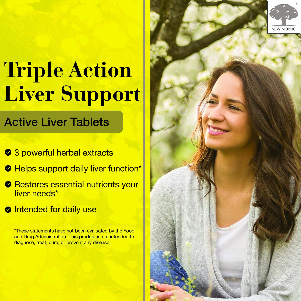 NEW NORDIC Active Liver 30-Day Supply, Daily Liver Supplement, Milk Thistle, Artichoke & Turmeric, 30 Tablets (Pack of 1) - OmniHealth US