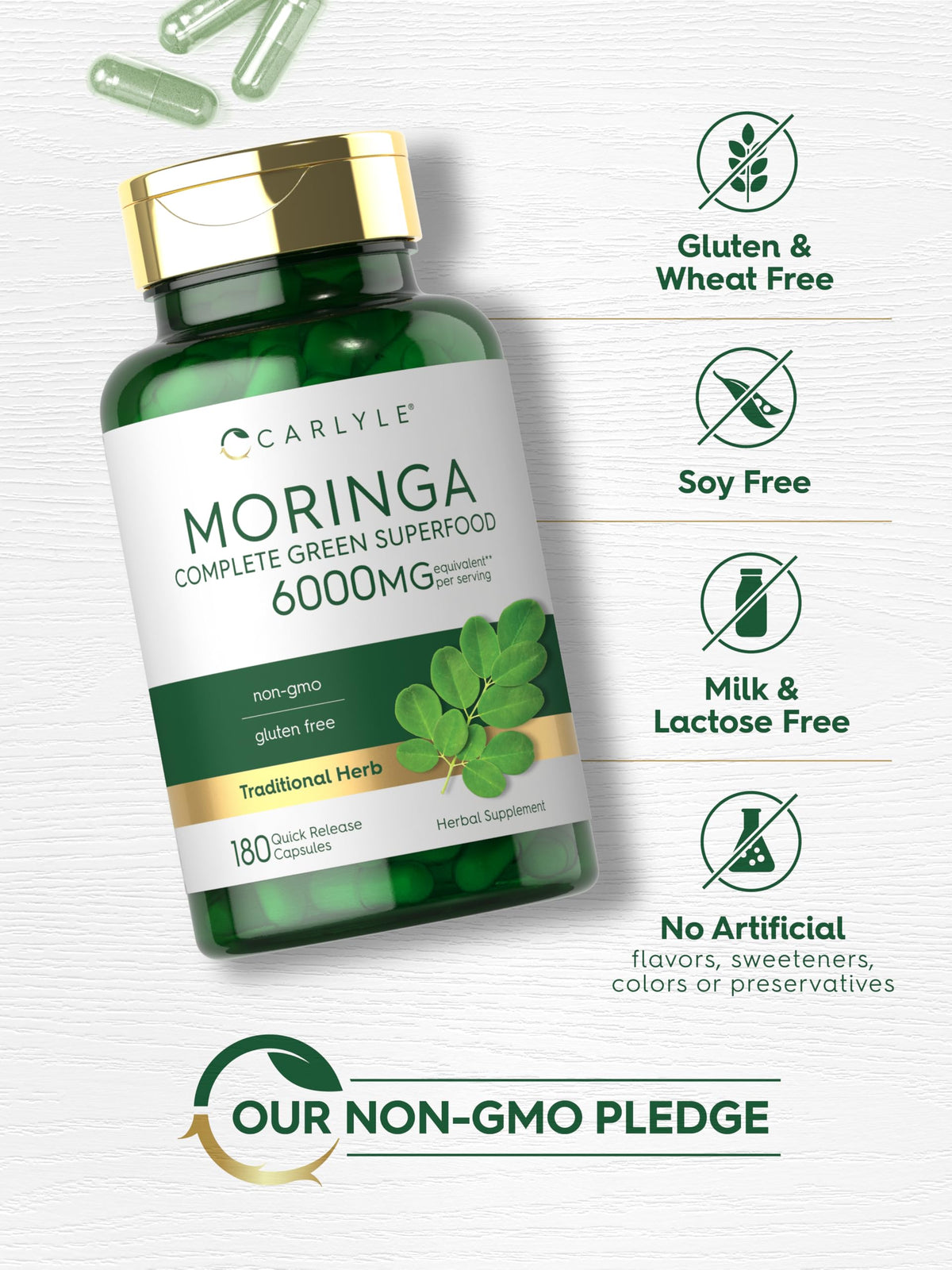 Carlyle Moringa Oleifera Supplement | 180 Capsules | Complete Green Superfood for Women and Men | Non-GMO and Gluten Free - OmniHealth US