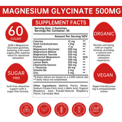 Magnesium Glycinate Gummies 500mg – Sugar Free Magnesium Gummies for Sleep, Stress, Muscle & Nerve Support – for Adults & Kids 4+, Vegan, No Melatonin - OmniHealth US