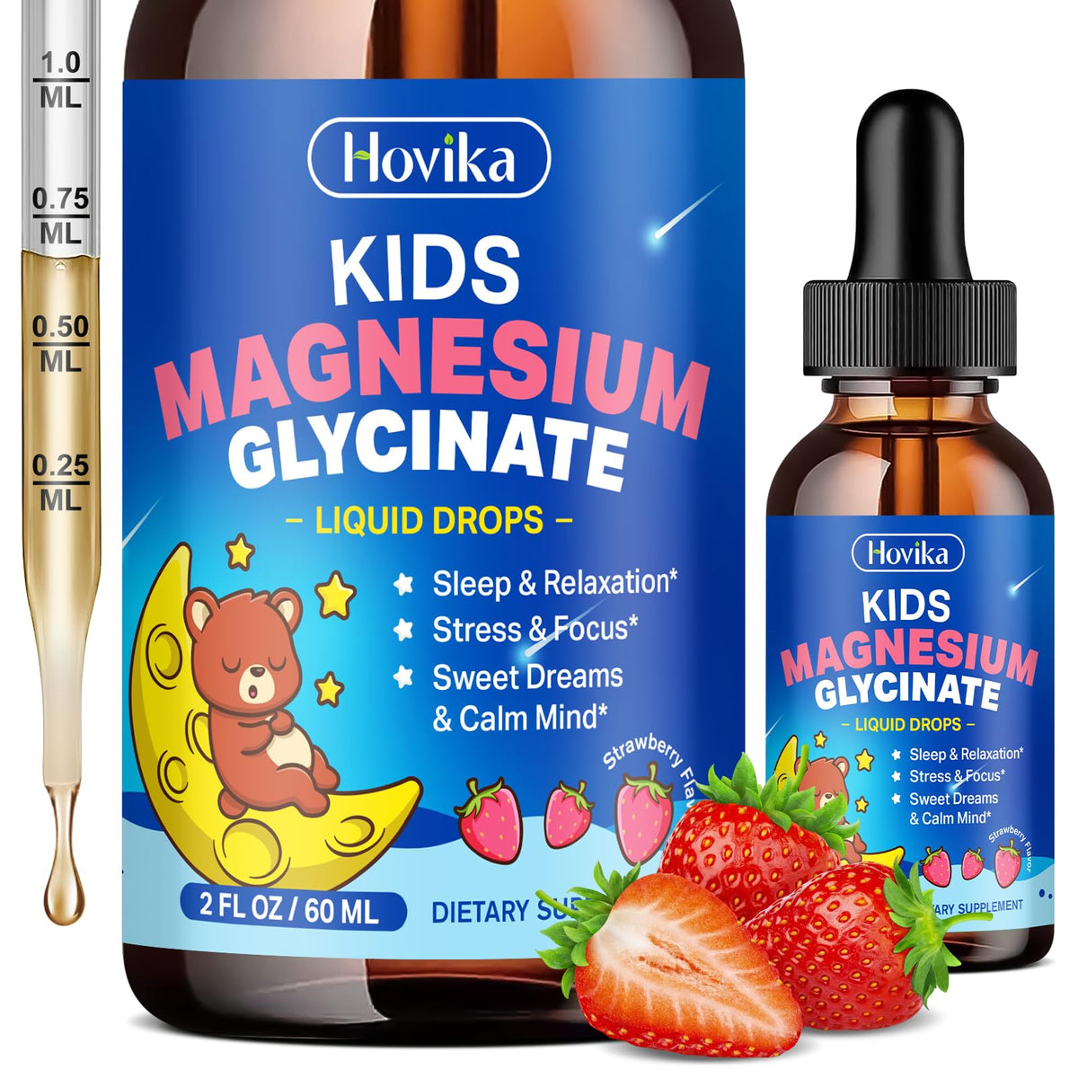 Magnesium Glycinate Liquid for Kids - with L-Theanine Omega-3, Vitamin B6, D3, Zinc - Kids Magnesium Drops for Sleep, Relaxation - OmniHealth US