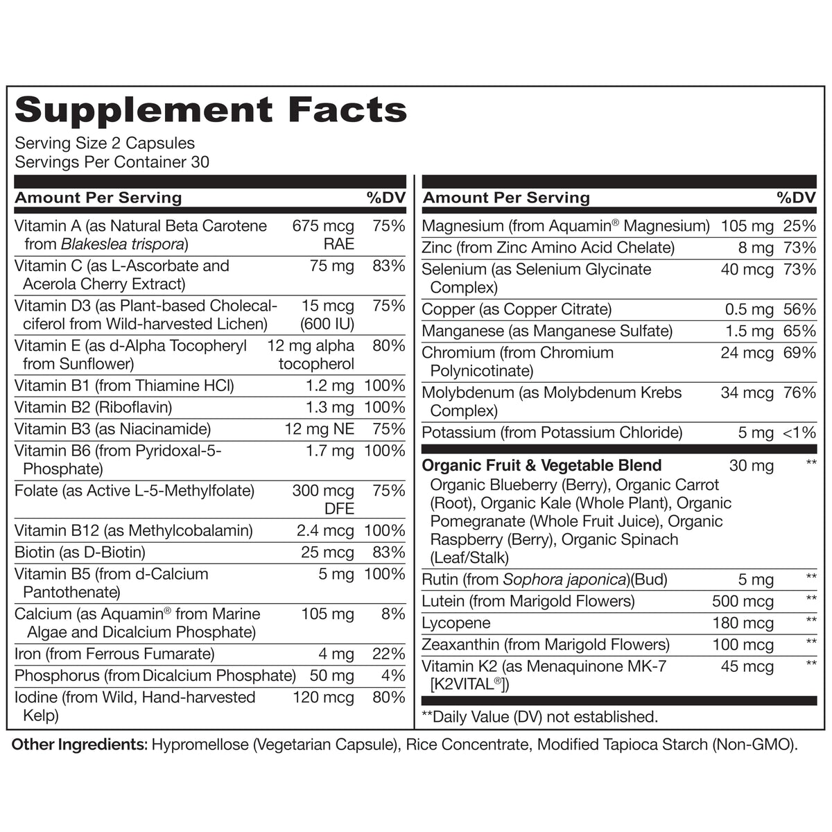 NATURELO Multivitamins for Teenage Girls/Boys, 60 Capsules, Whole Food Multivitamin with Minerals, Non-GMO, Vegetarian - OmniHealth US