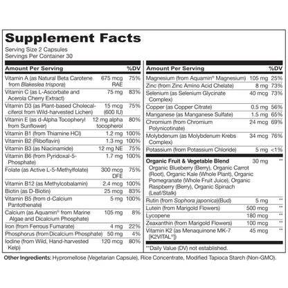 NATURELO Multivitamins for Teenage Girls/Boys, 60 Capsules, Whole Food Multivitamin with Minerals, Non-GMO, Vegetarian - OmniHealth US
