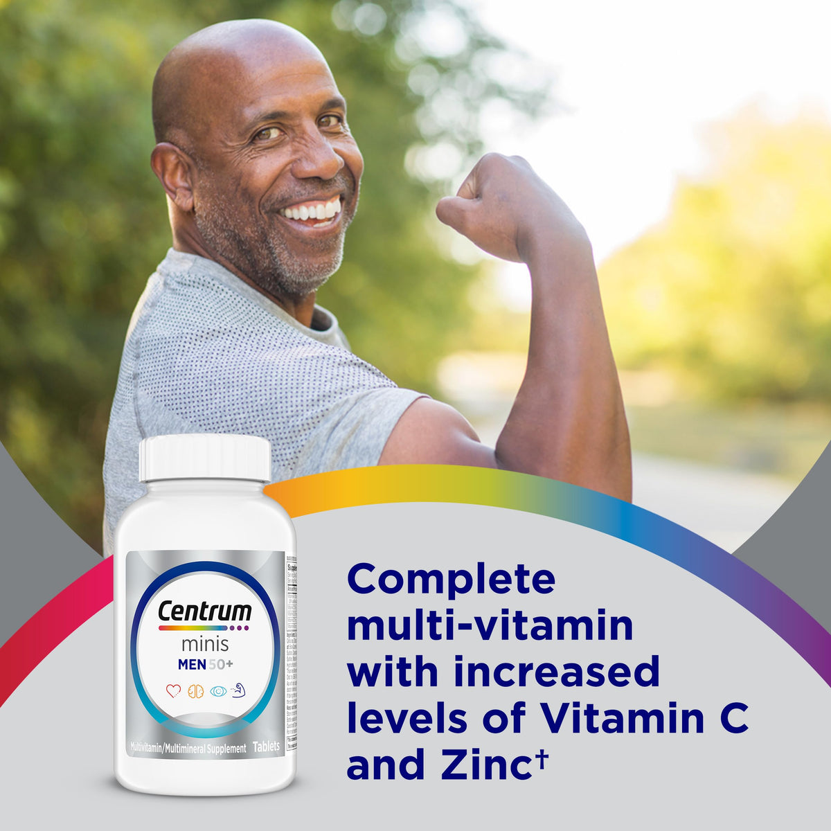 Centrum Minis Silver Multivitamin for Men 50 Plus, Multivitamin/Multimineral Supplement, Vitamin D3, B-Vitamins and Zinc, Non-GMO Ingredients, Supports Memory - OmniHealth US