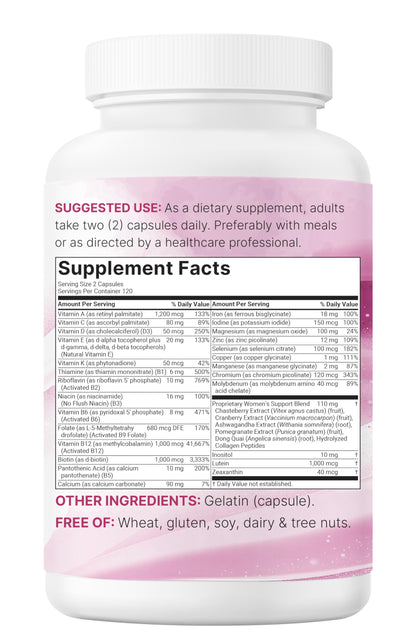 Micro Ingredients Pure Methylated Multivitamin for Women, 240 Capsules | 32-in-1 Formula with Vitamin B, C, D + Iron, Methylfolate & More - OmniHealth US