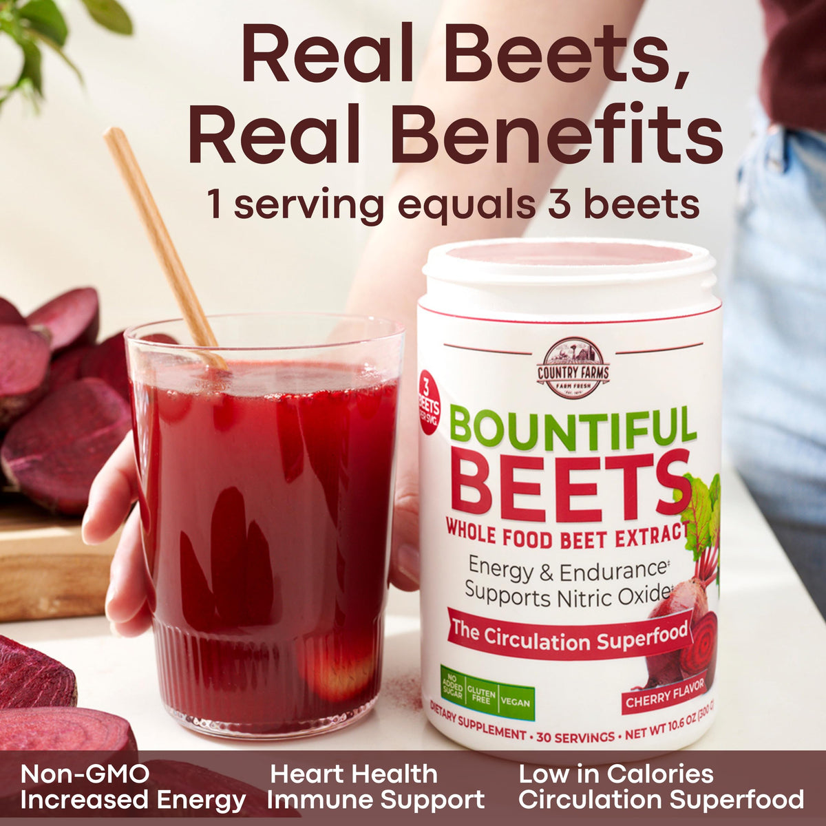 Country Farms Bountiful Beets, Wholefood Beet Extract Superfood, Helps Support Healthy Circulation and Promote Energy - OmniHealth US