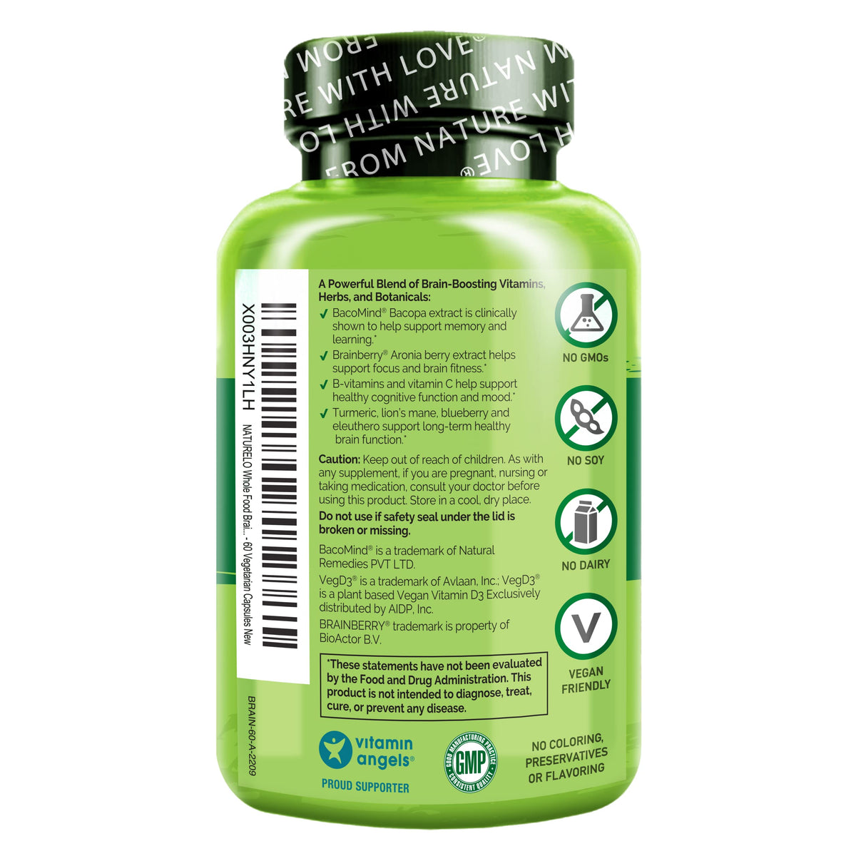 NATURELO Whole Food Brain Supplement - Brain Health Supplements for Memory & Focus Support - Enhance Brain Health Blend Supplement for Adults - OmniHealth US
