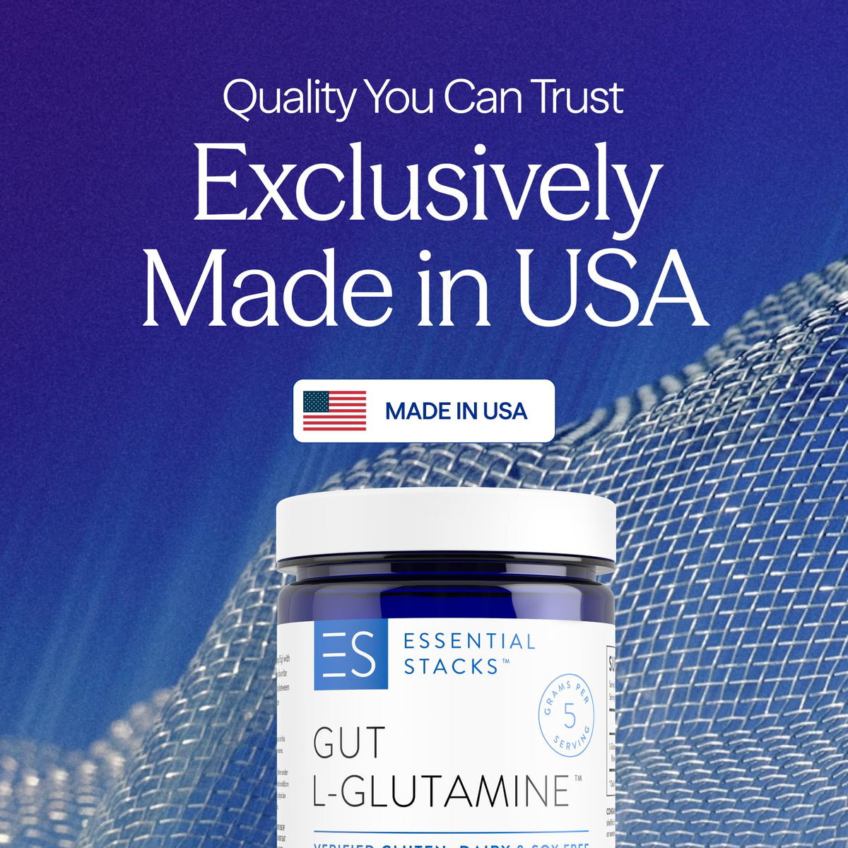 Essential Stacks Gut L-Glutamine Powder - Exclusively Made in USA - Pure L Glutamine Powder for Gut Health (60 Servings, Unflavored) - OmniHealth US