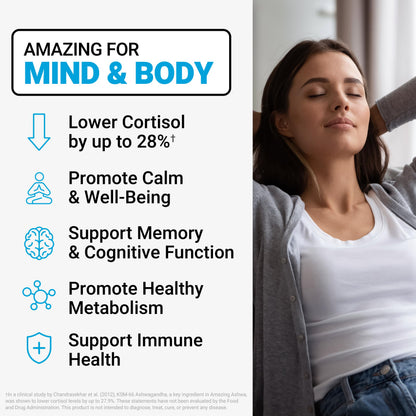 Force Factor Amazing Ashwa for Stress Relief, Memory, Focus, and Immune Support Health, Ashwaganda Supplement with KSM-66 Ashwagandha - OmniHealth US
