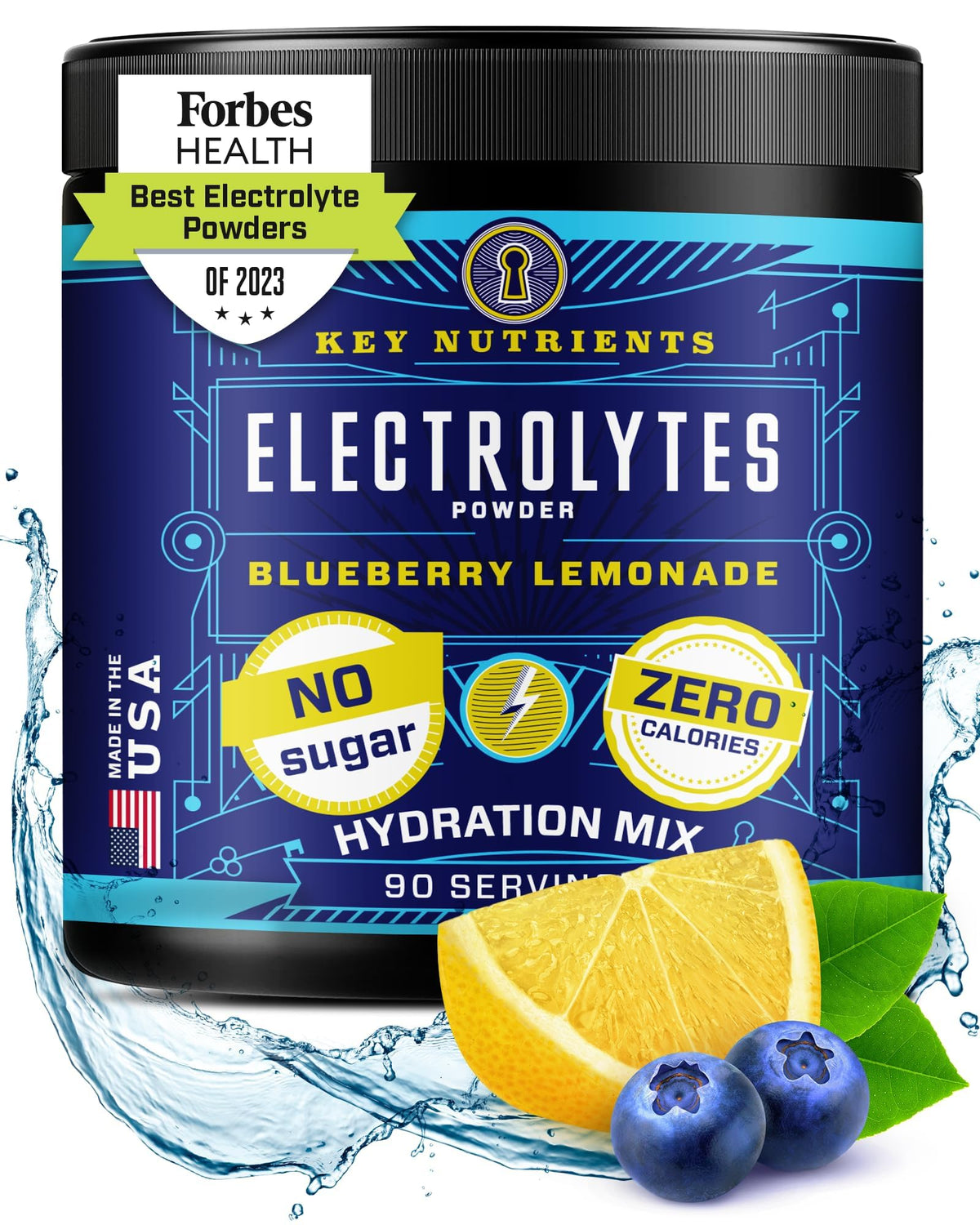 KEY NUTRIENTS Multivitamin Electrolytes Powder No Sugar - Fresh Blueberry Lemonade 