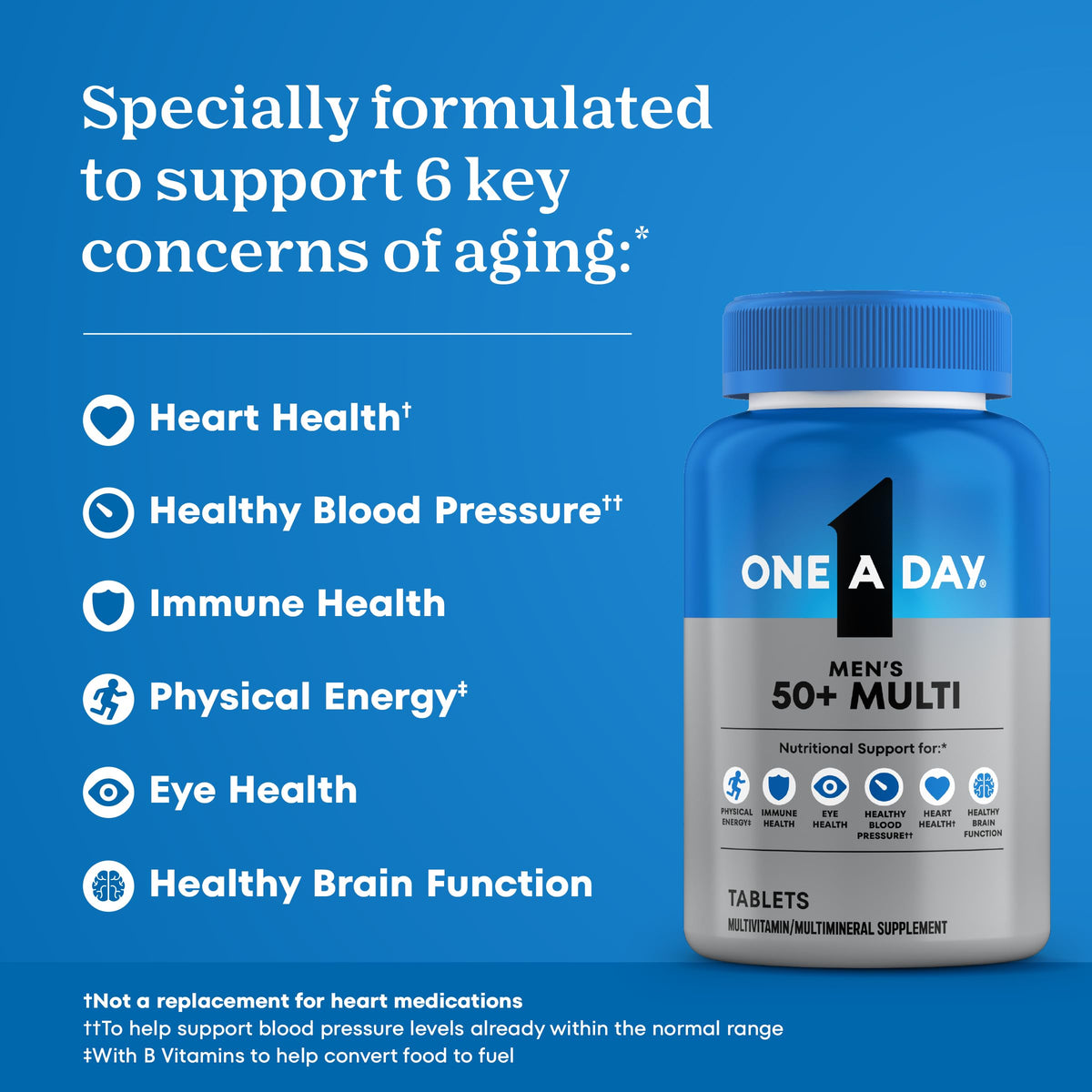 One A Day Men’s 50+ Healthy Advantage Multivitamin, Multivitamin for Men with Vitamins A, C, E, B6, B12, Calcium and Vitamin D, Tablet, 200 Count (Pack of 1) - OmniHealth US