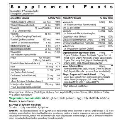 Rainbow Light Mens Multivitamin One + | 150 Caplets | Supports Cellular Energy & Immune Health | with Vitamins C, D, and Zinc | Real Food Nutrients - OmniHealth US