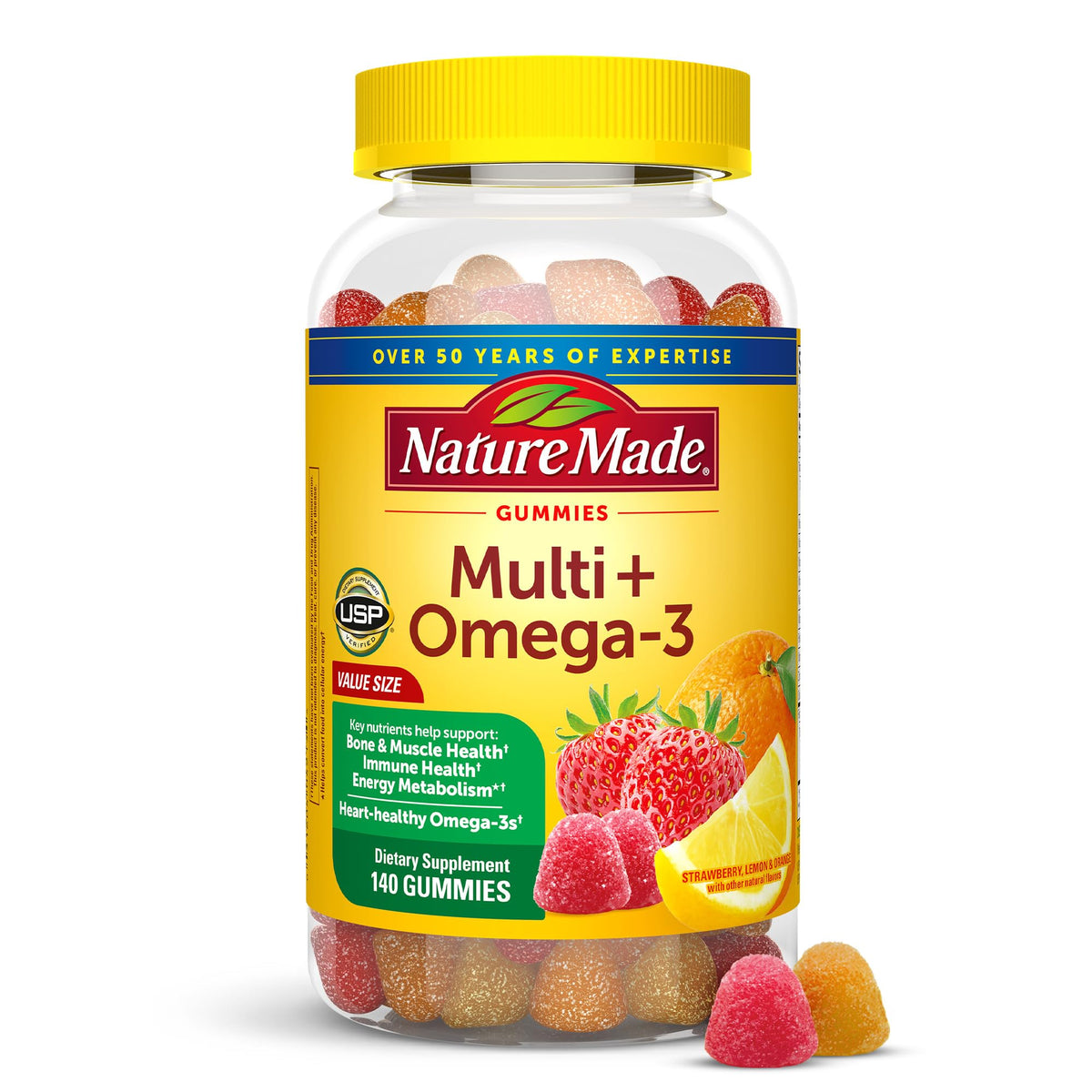 Nature Made Multivitamin + Omega-3, Multivitamin Gummies for Women and Men, Daily Nutritional Support, 140 Adult Gummy Vitamins - OmniHealth US