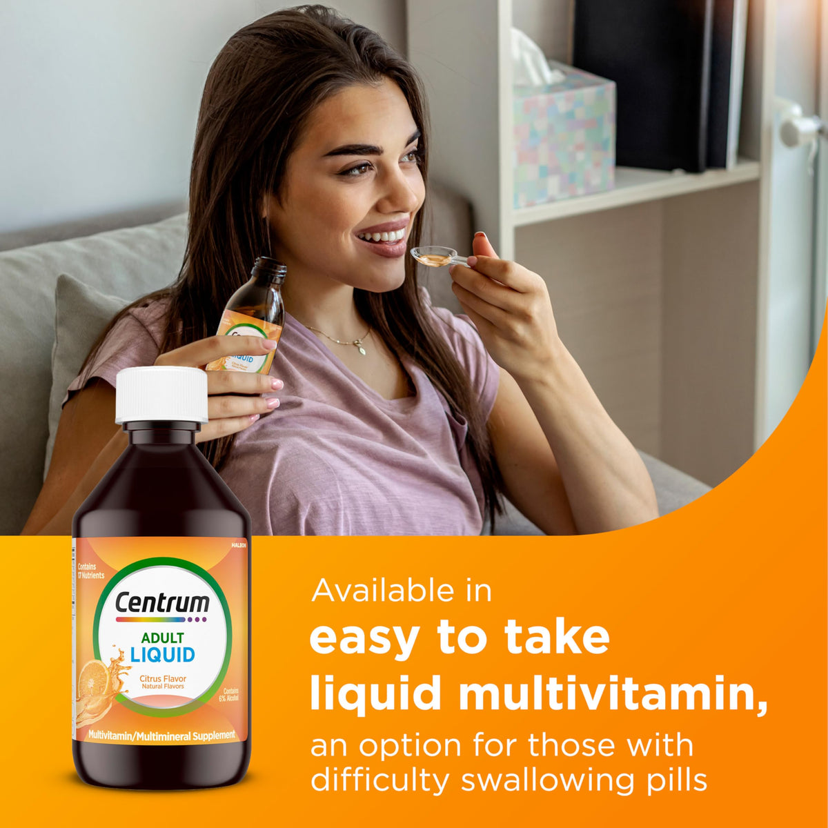 Centrum Liquid Multivitamin for Adults, Multivitamin/Multimineral Supplement with B Vitamins and Antioxidants, Citrus Flavor - 8 Fl Oz - OmniHealth US