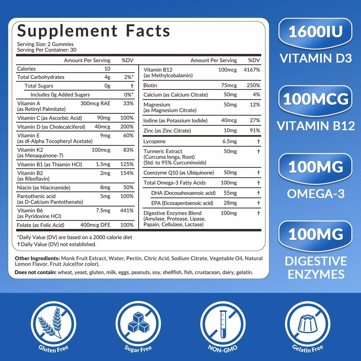 WEEVIT Mens Multivitamins Gummies, Omega 3, CoQ10, Turmeric, Lycopene, Digestive Enzymes, Daily Mens Vitamins A C D E B6 B12 WEEVIT