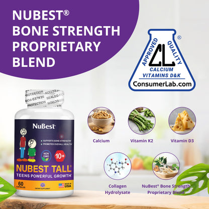 NuBest Tall 10+ Premium Bone Strength Formula, Enhanced Immunity and Overall Health for Age 10+ with Calcium, Vitamin D3, Vitamin K2 - OmniHealth US