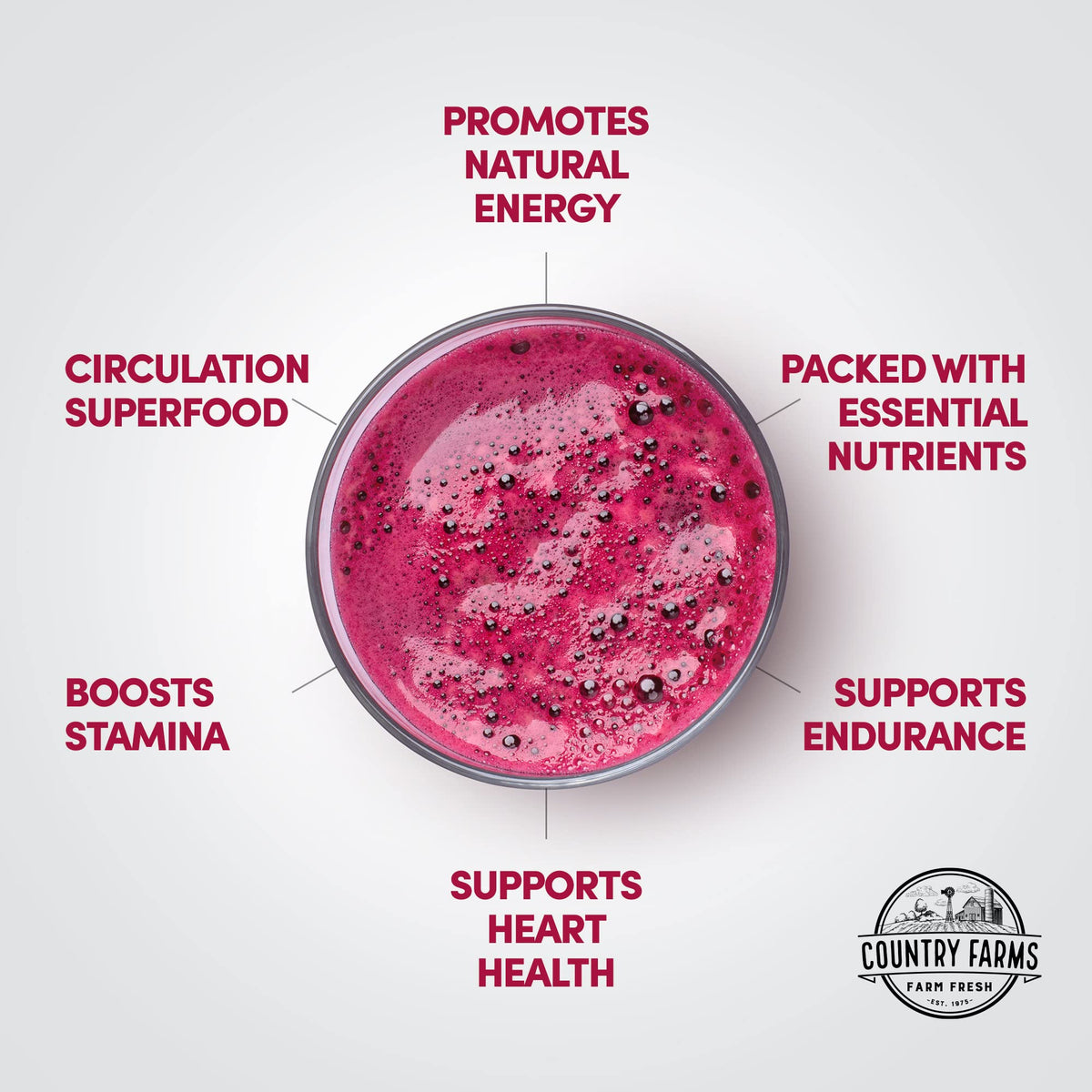 Country Farms Bountiful Beets, Wholefood Beet Extract Superfood, Helps Support Healthy Circulation and Promote Energy - OmniHealth US