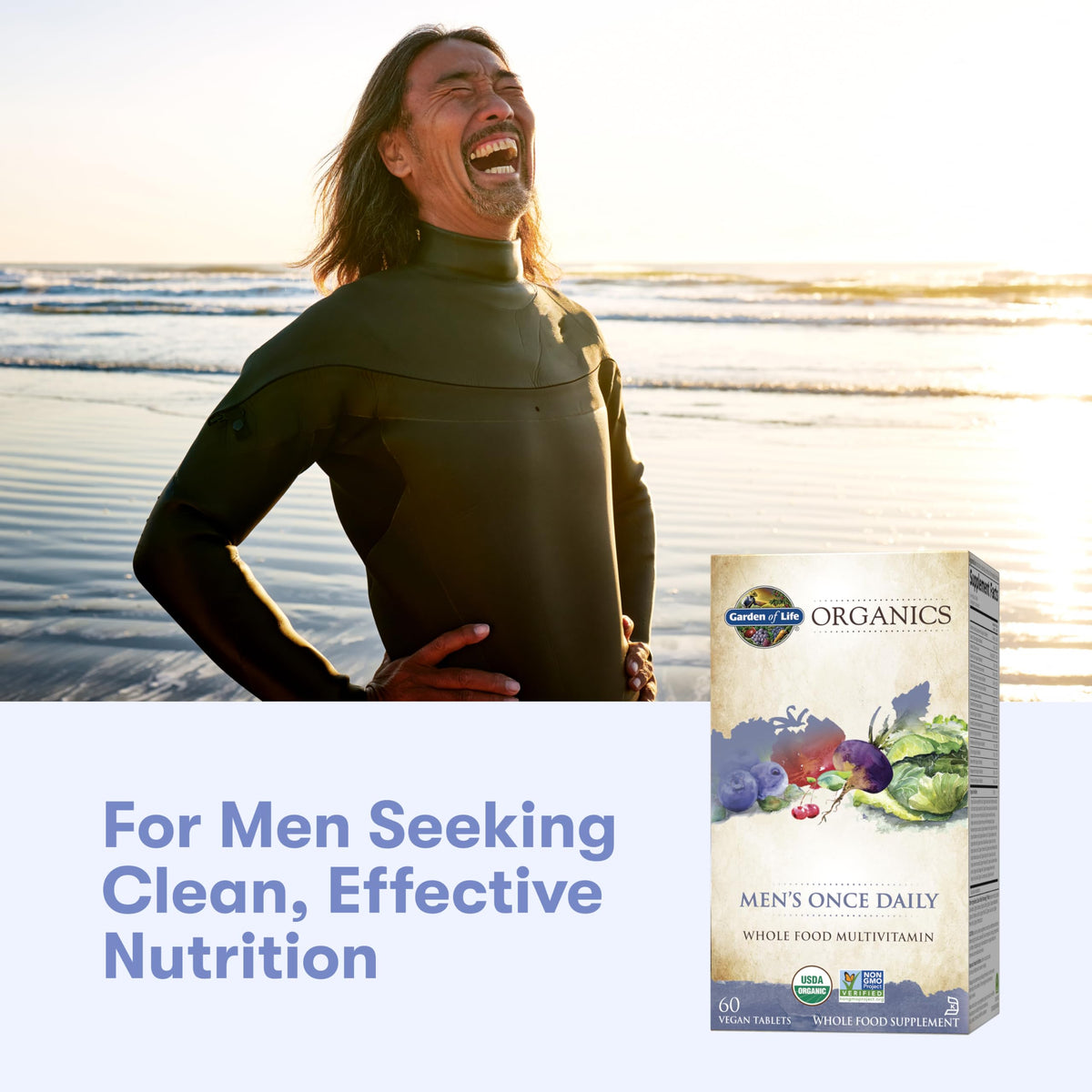 Garden of Life Once Daily Whole Food Multivitamin for Men, Organic Mens Vitamins & Minerals, Vitamin C, Zinc, Vegan, for Health & Well-Being, 60 Tablets - OmniHealth US