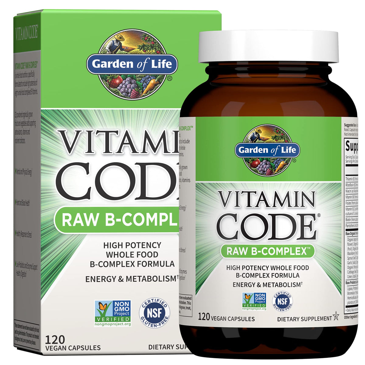 Garden of Life Vitamin B Complex, 120 Vegan Capsules, High Potency Vitamins for Energy & Metabolism with B6, Folate & B12 - OmniHealth US