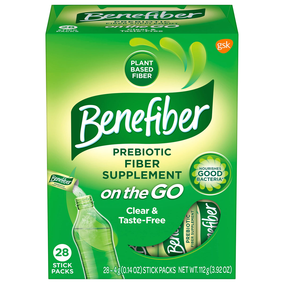 Benefiber On The Go Prebiotic Fiber Supplement Powder for Digestive Health, Daily Fiber, Unflavored - 28 Sticks (3.92 Ounces) - OmniHealth US