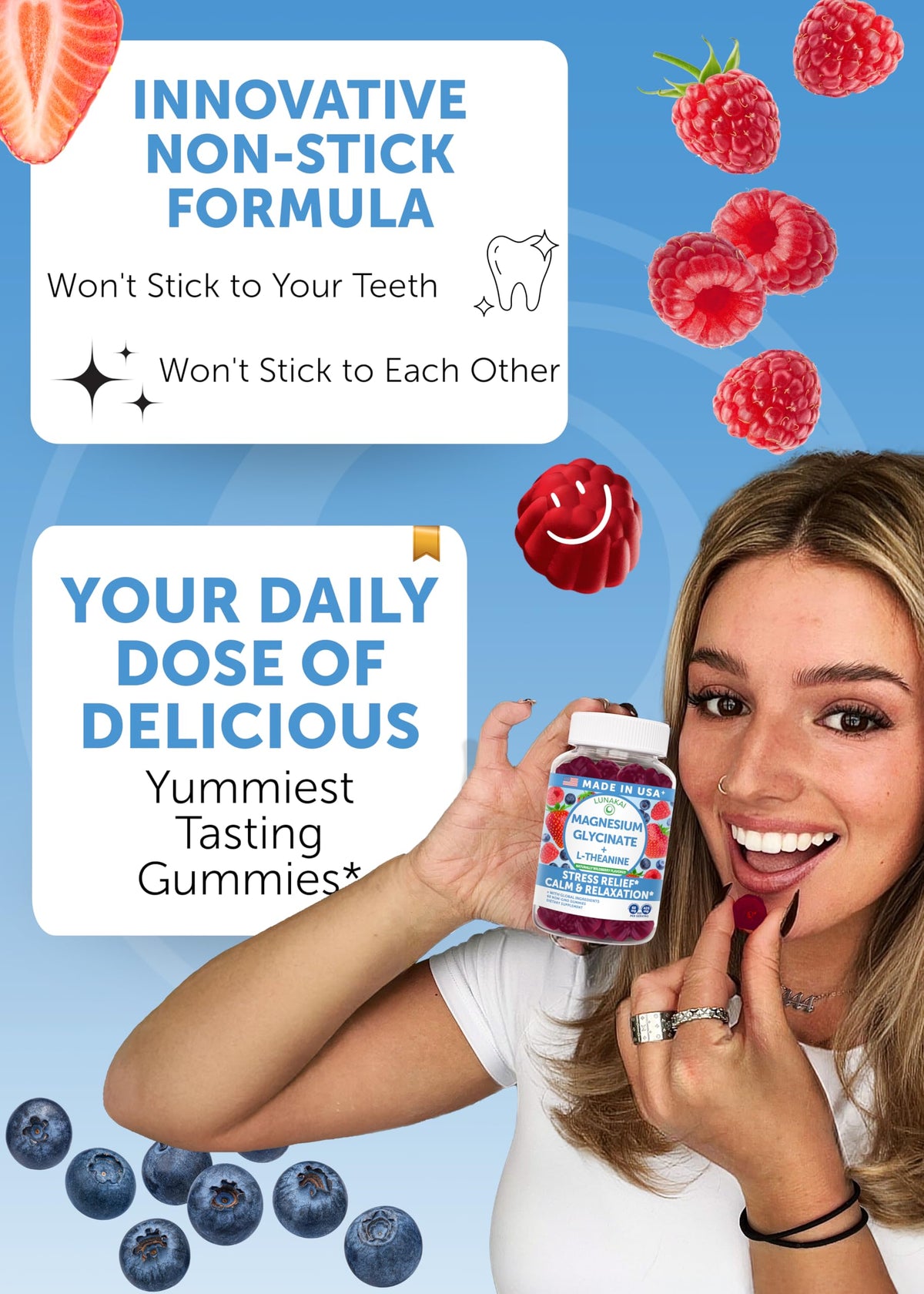 Lunakai USA Made Magnesium Glycinate Gummies 426mg with L-Theanine – Calm, Sleep, Stress Relief for Adults & Kids, Non-GMO, Vegan, 60ct - OmniHealth US