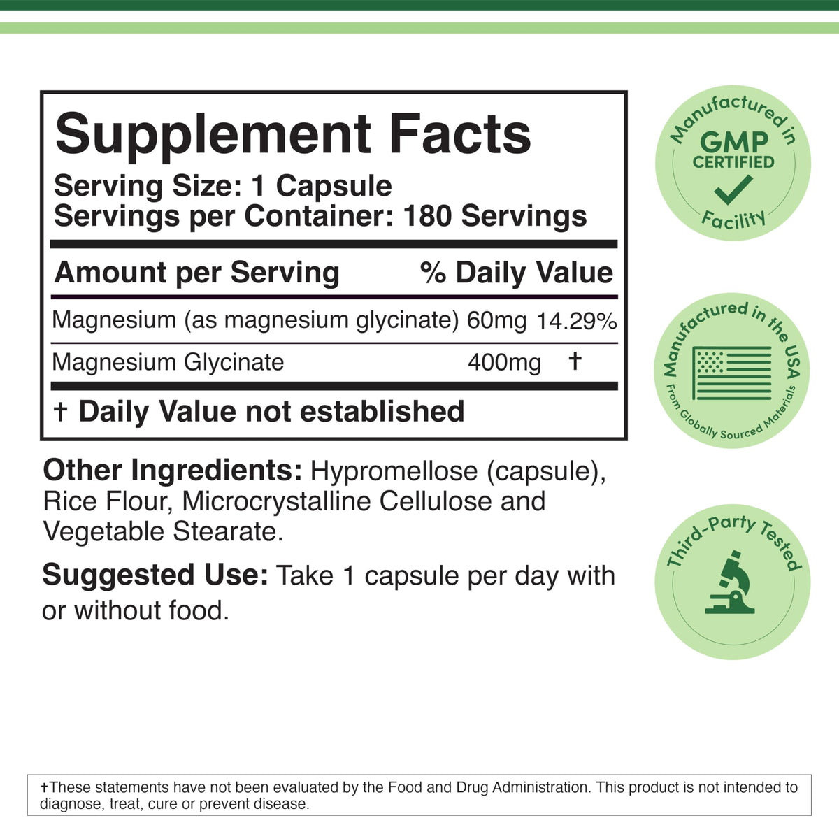 Magnesium Glycinate 400mg | 180 Capsules | Sleep, Muscle, & Heart Support | Vegan, Third Party Tested, Gluten Free - OmniHealth US