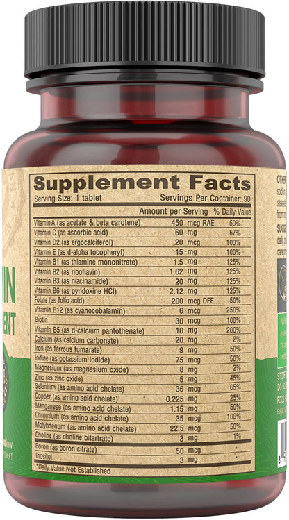 DEVA Vegan Multivitamin for Women & Men with Iron, Vitamin C, E, B Complex Vitamins, Zinc, 90 Tiny Tablets - OmniHealth US