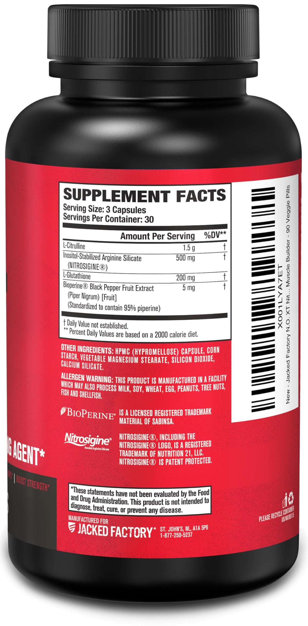 Jacked Factory N.O. XT Nitric Oxide Supplements for Men w/Nitrosigine L Arginine L Citrulline Supplement for Muscle Pumps & Vascularity - Pre Workout - OmniHealth US