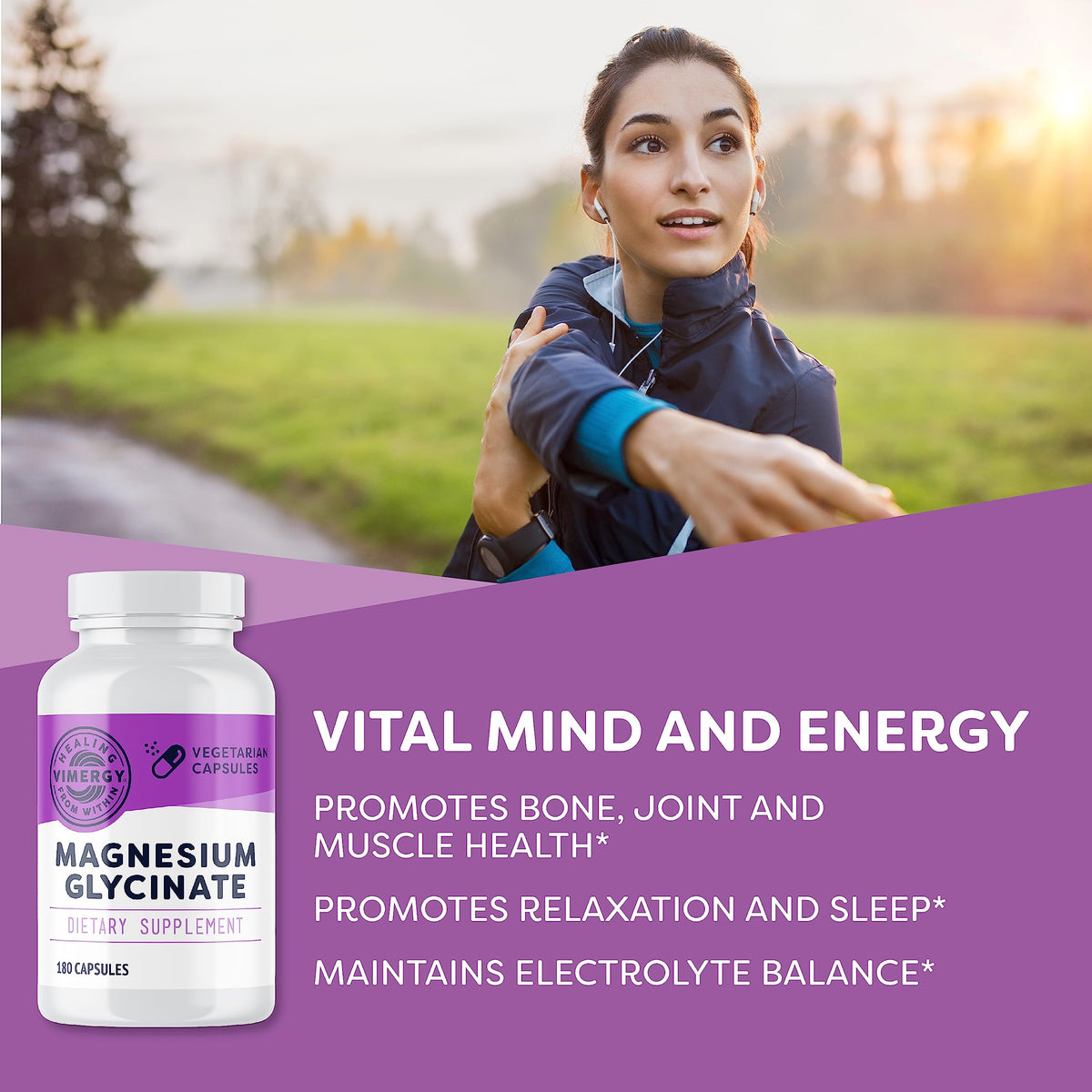 VIMERGY Magnesium Glycinate – Stress Support – Chelated to Avoid Tummy Upset*– Promotes Heart Health & Energy* - OmniHealth US