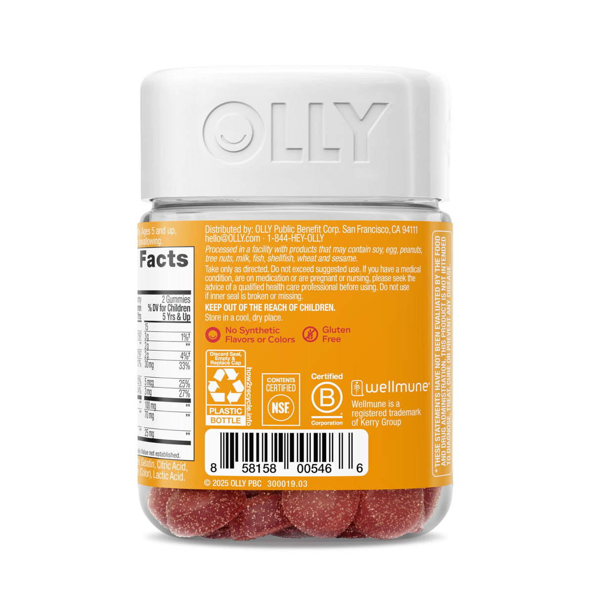 OLLY Kids Immunity Gummy, Immune Support, Wellmune, Elderberry, Vitamin C, Zinc, Chewable Supplement, Cherry - 50 Count - OmniHealth US
