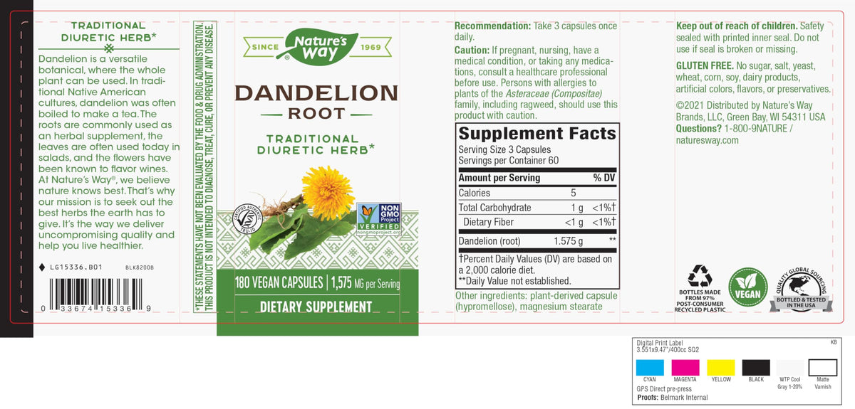 Nature's Way Dandelion Root Diuretic Herb* 525 mg per Capsule Non-GMO Nature's WayBuy Supplements Australia
