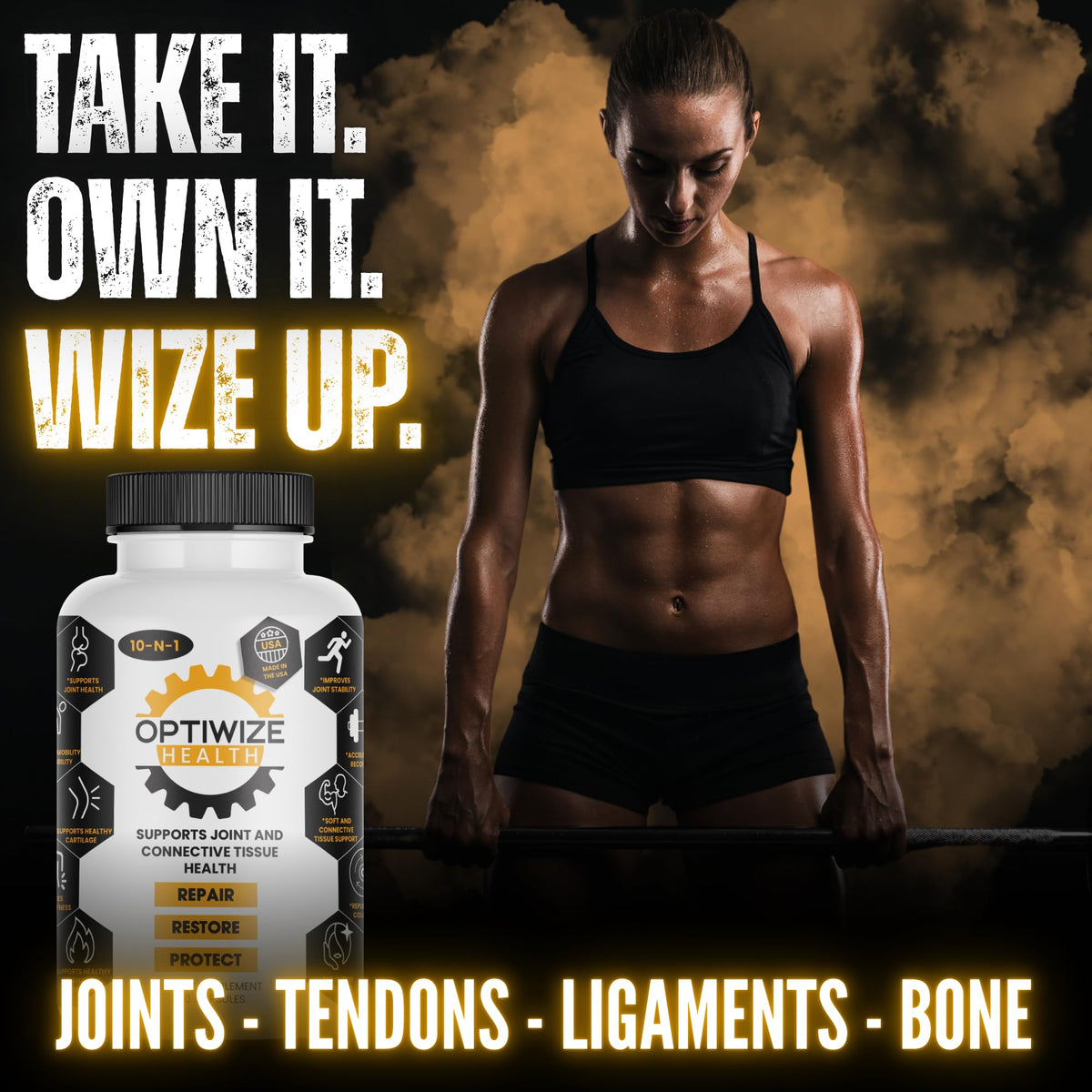 OptiWize 10-N-1 Joint Support Hydrolyzed Collagen,MSM, Hyaluronic Acid, Glucosamine,Chondroitin & More- Targets Joint Discomfort, OmniHealth US