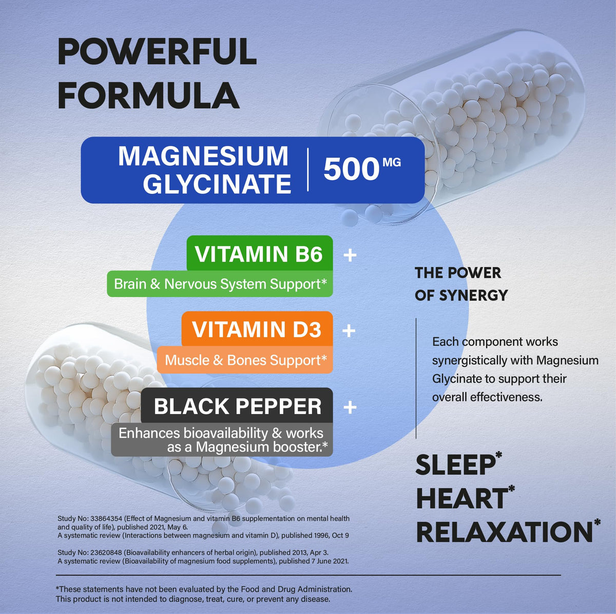 Magnesium Glycinate 500 mg - Chelated Supplement - High Absorption Form of Magnesium - Support for Sleep, Muscle & Heart Health - OmniHealth US