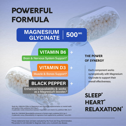 Magnesium Glycinate 500 mg - Chelated Supplement - High Absorption Form of Magnesium - Support for Sleep, Muscle & Heart Health - OmniHealth US