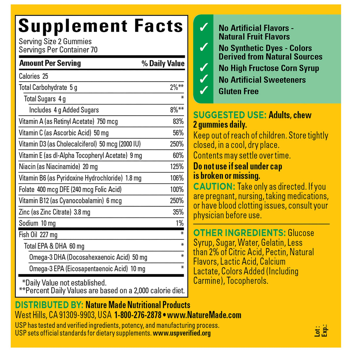 Nature Made Multivitamin + Omega-3, Multivitamin Gummies for Women and Men, Daily Nutritional Support, 140 Adult Gummy Vitamins - OmniHealth US