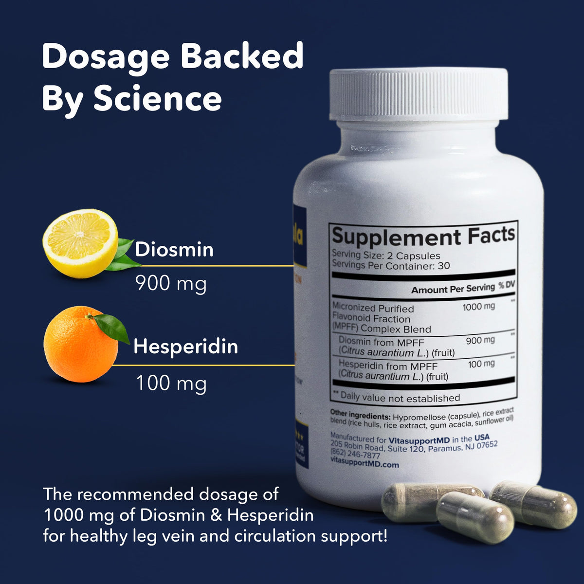 Vein Formula Diosmin Hesperidin 1000mg, Micronized Bioflavonoids Blend for Blood Circulation, Vein Support MPFF Supplement - OmniHealth US