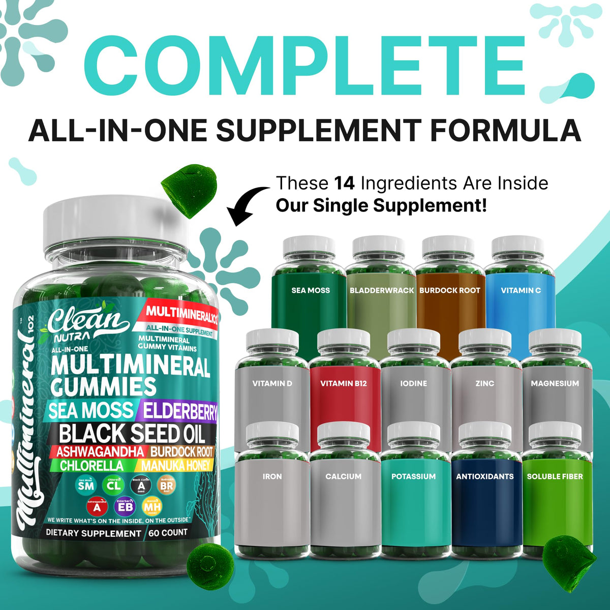 Sea Moss Gummies | Clinically Tested - Black Seed Oil Ashwagandha Elderberry Burdock Root Chlorella Manuka Honey - Vegan Irish Sea Moss Gummy Vitamins - OmniHealth US