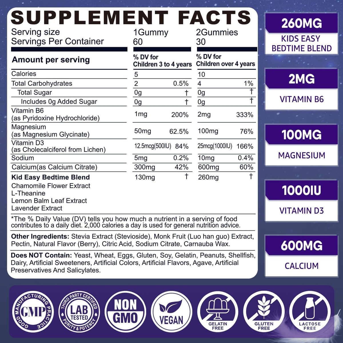 Kids Sleep Gummies - Magnesium Glycinate Gummies, Melatonin Free Sleep Aid | Magnesium, Calcium, D3, B6, L Theanine - OmniHealth US